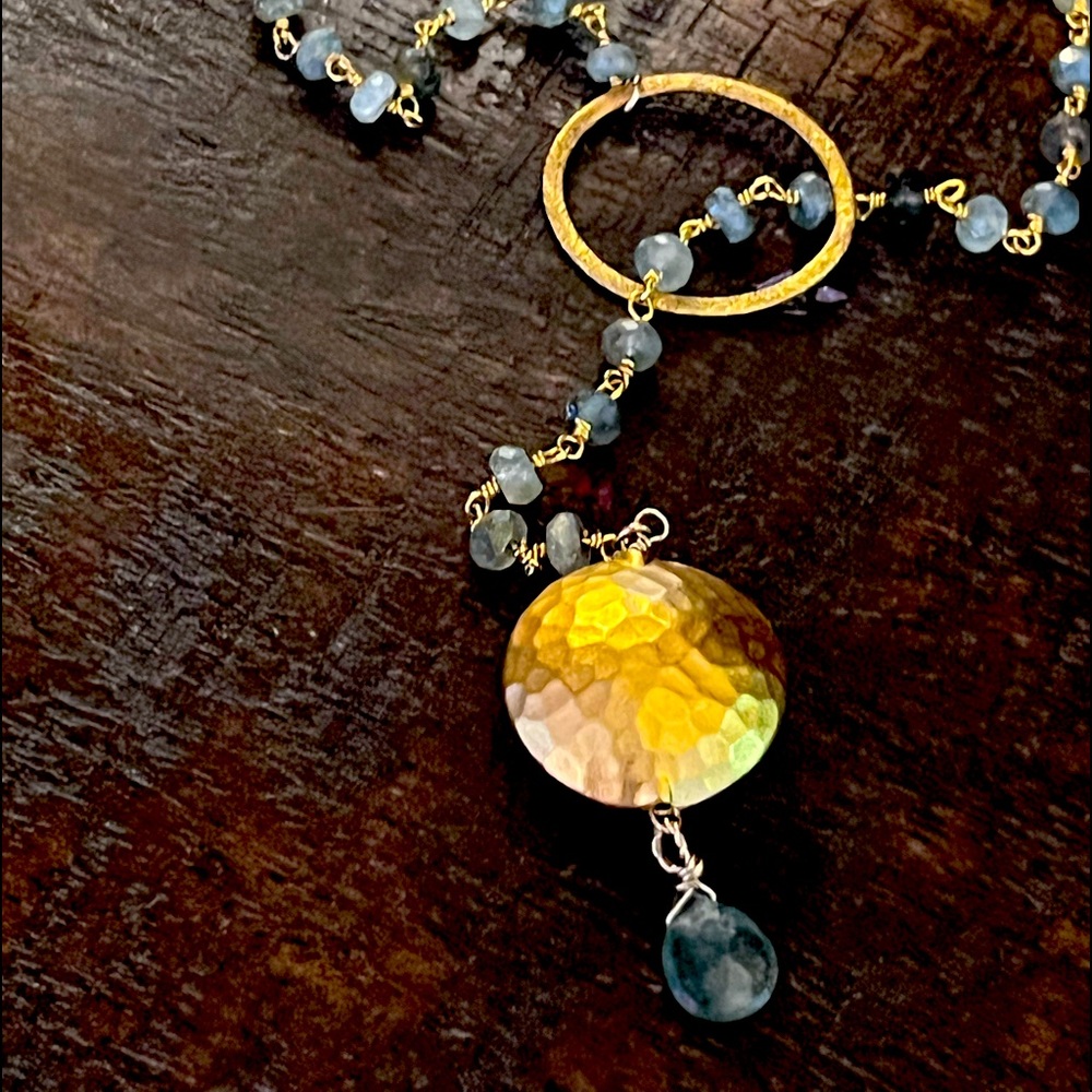 Moss aquamarine necklace with gold vermeil - Picture 4 of 6